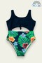 Girl's Back Detailed Front Tie Patterned Swimsuit