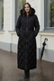 Shiny Quilted Belted Long Coat O9153 Black