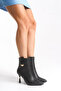 Women's Black Heeled Boots – Volume Leather-Look , 9.5 cm Thin Heel, Elegant Model with Gold Buckle - 2