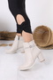 Women's Beige Skin Ankle Stone 7 cm Heeled Boots Nk10182