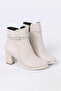 Women's Beige Skin Ankle Stone 7 cm Heeled Boots Nk10182 - 3