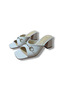 White Metal Buckle Block Heeled Slippers - 7