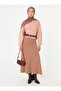 Soft Textured Thessaloniki Skirt with Elastic Waist - Milk Coffee -
