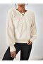 Braided Crew Neck Italian Sleeve Knitwear White Sweater - 2