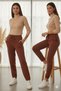 Women's Stretchy Fabric Carrot Leg Loose Knitted Scuba Brown Baggy Trousers
