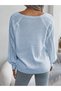 Women's Boat Neck Hair Knit Patterned Button Detailed Baby Blue Knitwear Sweater - 2