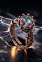 Women's Copper Bracelet Ring Set - Mystic Topaz Model 2 Tree Bark Model Thin Metal Box Quartz Stone - 5