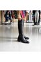 Black Genuine Leather Below-Knee Buckle Women's Inner Zipper Daily Riding Boots - 3