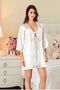 2050 Women's Lace Detailed Satin String Strap Short Nightgown Dressing Gown Set-White - 2