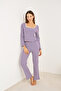 Purple White Brushed Soft Ribbed Camisole Lace Pajama Set25226011 - 2