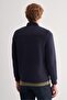 Navy Blue Stand Collar Cotton Slim Fit Quilted Classic Coat 1007255127 - 5