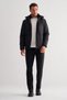 Black Stand Collar Detachable Hood Slim Fit Casual Coat 1007255133 - 2