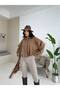 Women's Zippered Shoulder Zipper Detailed Suede Jacket Camel - 4
