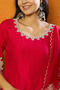 Silk Blend Solid Embroidered Flared Set with Dupatta - 2