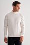 Cream Color Half Turtleneck Pocketless Comfort Fit Classic Wool Knitwear Sweater 1012255001