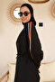 Hayaa+ Black with Orange Stripes Knee Length Full Coverage Muslim Burkini Swimwear - 6