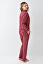 Women's Shirt Collar Pigment Printed Winter Regular Fit Claret Red Shirt Pajama Set Ar3447-S-V1 - 4