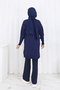 Patterned Long Mercerized Cardigan N3198 Navy Blue - 4