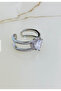 Adjustable Crystal Stone Heart Model Women's Steel Ring - 3