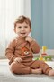 Teddy Bear Zipper Patterned Ribbed Cotton Baby Boy Set |   Baby Tracksuit Pajamas Bottom Top Set - 2