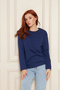 Indigo 100% Cotton Soft Textured Regular Fit Relaxed Cut Long Sleeve Crew Neck Combed Cotton T-Shirt