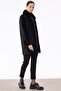 Zipper and Leather Detailed Fur Coat Black - 2