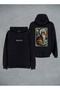 Cat Cat Printed Black Hooded Hoodie Sweatshirt Hoodie