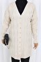 Patterned Long Mercerized Cardigan N3239 Stone Color - 2
