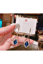 Gold Color Blue Stone Shiny Earrings for Women - 2