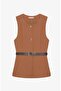 Women's Brown Crew Neck Belted Vest 25Yylk00163-Camel - 2