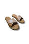 Women's Pink Brown Genuine Leather Cross Strap Slippers - 6