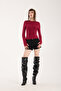 Women's Long Sleeve Fingerless Basic Bodysuit – Black, White, Burgundy, Navy Blue, Grey – S m L XL - 2