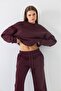 Unisex Oversize Tracksuit Set Basic Burgundy – Crew Neck, Elasticated Legs, 3-Thread Fleece - 2