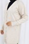 Stone Baklava Patterned Long Cardigan N3246 Stone Color - 2