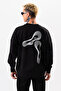 Men's Black Oversize Sweatshirt with Cotton Print Detail - 4