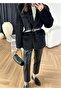 Lined Bearded Cat Plush Design Belted Pinterest Stylish Pocket Detail Blazer Jacket Coat - 3