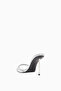 115 Silver Metallic Leather, Thin Heeled Pointed Toe Mule Slippers - 3