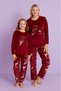 Mother Daughter Matching Deer Embroidered French Velvet Pajama Set Red and Navy Blue (Sold Separately) - 2