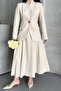 Women's Two-Piece Suit Stylish Button Detail Stand Collar Blazer Jacket Long Bell Skirt Set - 5