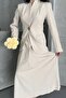 Women's Two-Piece Suit Stylish Button Detail Stand Collar Blazer Jacket Long Bell Skirt Set - 7