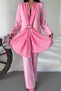 Women's Two-Piece Top and Bottom Set Stylish Shawl Collar Buckle Jacket Wide-Leg Pants Set - 7