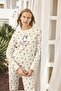 Lodos Store Women's Long Sleeve Cotton Ribbed Pajama Set Christmas Penguin Pattern Cream