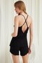 Women, Low-Cut Lace Shorts on the Chest and Back, Black Pajama Set - 5