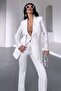 Women's Two-Piece Top and Bottom Set Stylish Double-Layer Buttoned Blazer Jacket Wide-Leg Pants Set - 2