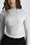 Women's Sandy Fabric Cross Drawstring Detailed Long Sleeve Blouse - 2