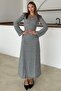 Knitted Dress with Accessories on the Front Gray 9367-E - 2
