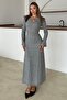 Knitted Dress with Accessories on the Front Gray 9367-E