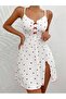 Women's White Red Heart Patterned Suspender Dress 5066 - 3