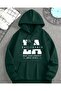 California Print Detailed Hooded Sweatshirt with Fleece Inside
