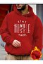 Stay Hard Print Detailed Hooded Sweatshirt with Fleece Inside